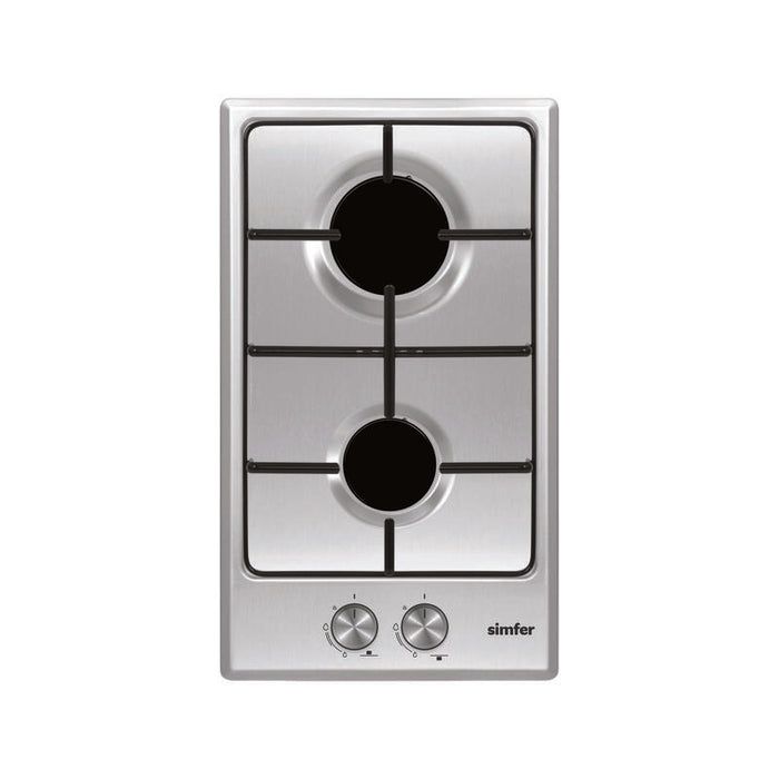 Simfer H3.200.Vgrim Placa De Cocción A Gas, Ancho 30 Cm, 2 Zonas De Cocción, Control Mecánico, Inox