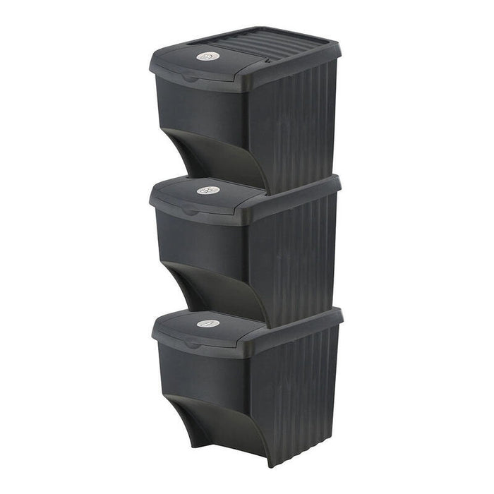 Sistema De 3 Cubos Apilables Para Reciclaje 39,2 X 29,3 X 45,6 Cm, 3 X 22 L