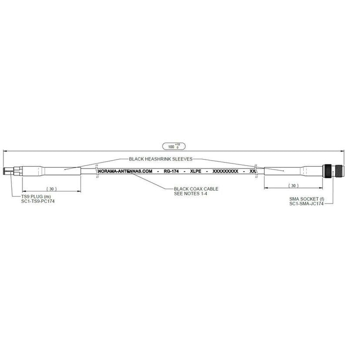 Sma Socket (F) - Ts9 Plug (M)  Rg174 Coax Cable 100mm Long