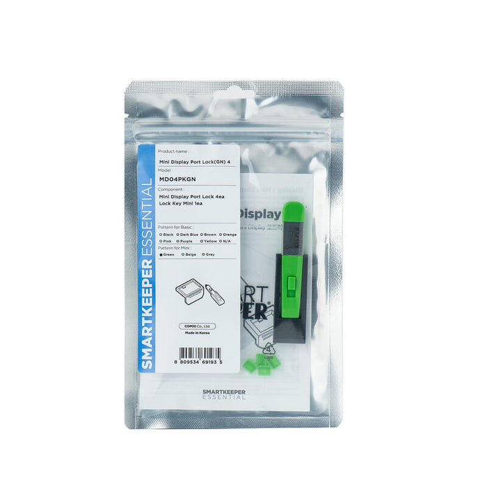 Smartkeeper Essential Mini Displayport Lock (Md04) + Lock Key Mini (U04), Cerradura De Embutir Código De Color Verde, 4 Piezas + 1 Llave Md04pkgn