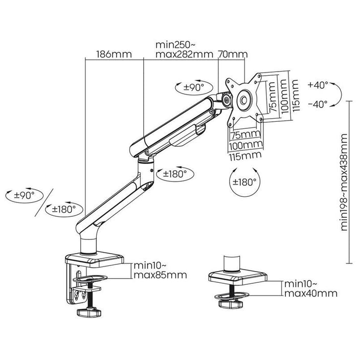 Soporte Ergo Office Er-751  Para Monitor Lcd, Resorte De Gas, Vesa 75x75 Y 100x100, 17-32" 9kg