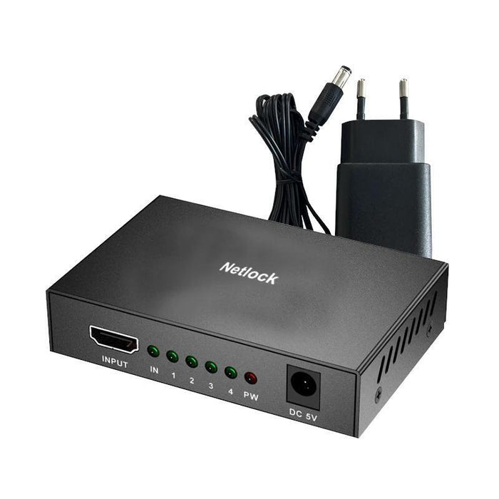 Splitter Hdmi 4k/30hz De 4 Puertos Mini Metalico Con Alimentador Incluido