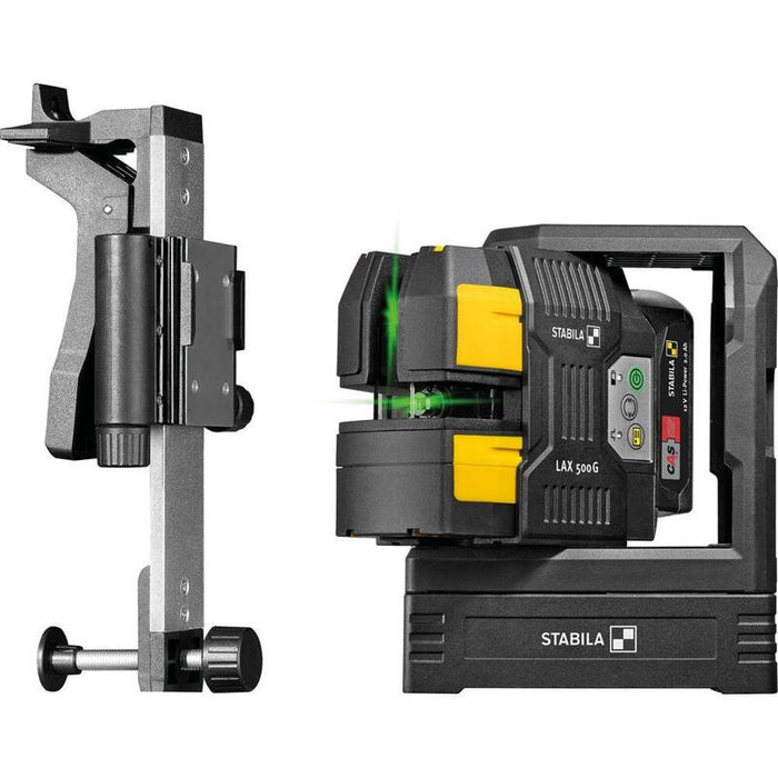 Stabila Lax 500g Cross Line Laser Green 12v Sistema Autonivelante Con Puntos De Plomada Alcance Máximo 40m Batería Cas Y Cargador Cas (Eu), Base Láser, Montaje En Pared, Placa Objetivo, Estuche De