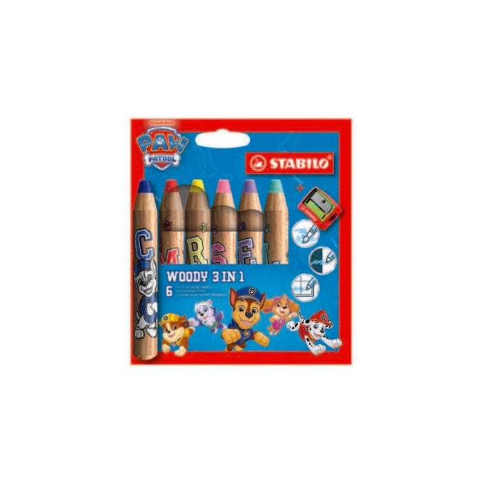 Stabilo Woody 3 En 1 Patrulla Canina Pack De 8 Lapices De Colores Con Diseños De La Patrulla Canina + Sacapuntas -