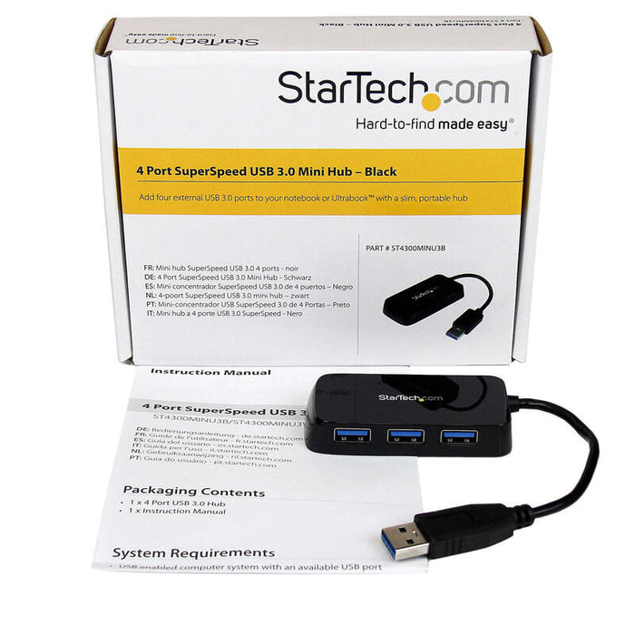 Startech Hub Usb 3.0 4 Puertos Super Speed Negro St4300minu3b