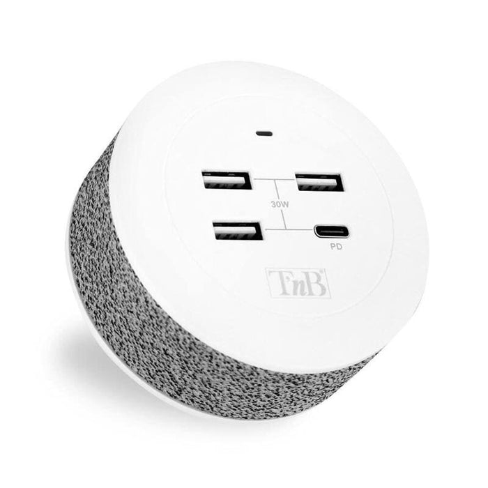 Station De Charge Usb T Nb Iconiq 3 Ports Usb-A + 1 Pors Usb-C  (Blanco/Gris)
