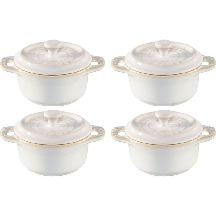 Staub Mini Cocotte Set 4-Tlg. Rund, Keramik, Elfenbein-Weiss