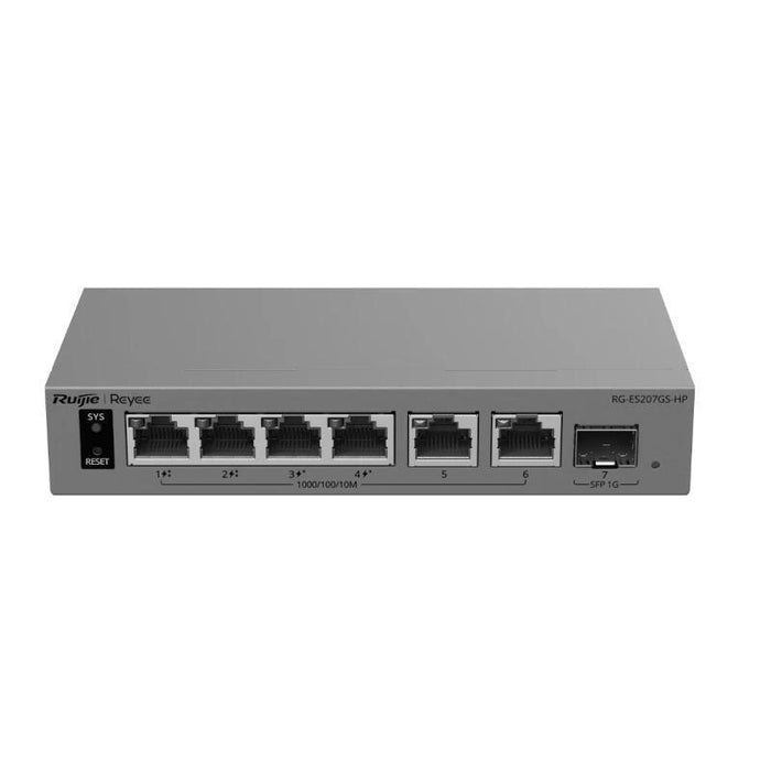 Switch Gestionable L2 Ruijie Rg-Es207gs-Hp 7p 6xrj45 Gb 1xsfp Ge 4xpoe(2xpoe++) 120w
