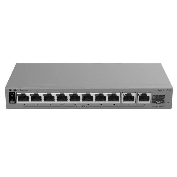 Switch Gestionable L2 Ruijie Rg-Es211gs-P 11p 10xrj45 Gb 1xsfp Ge 8xpoe 120w Gestion En La Nube