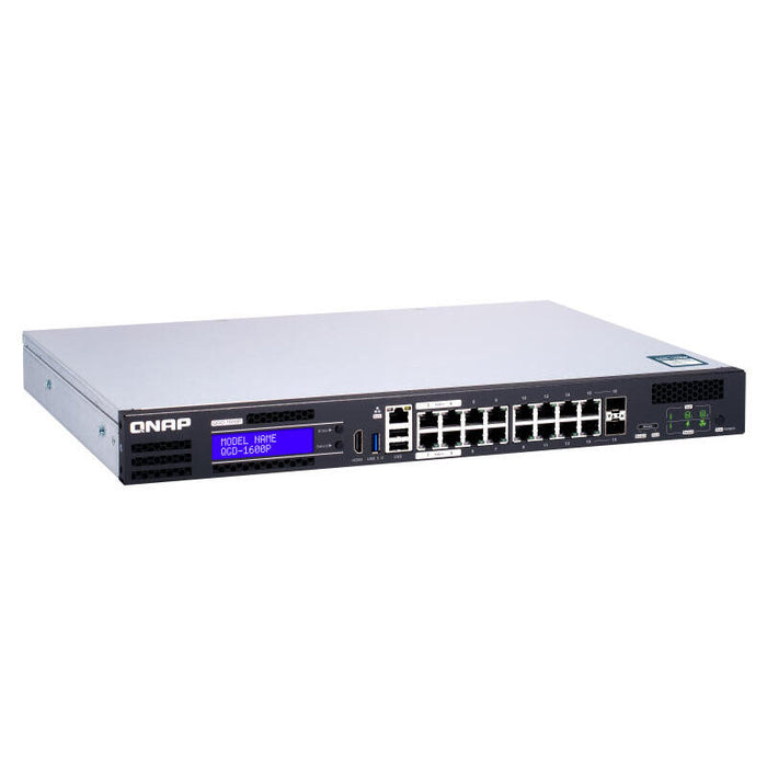Switch Gestionable Smart Qnap Qgd-1600p-8g 16 Puertos Poe (14*Rj45 Gigabit + 2 Puertos Combinados Sfp/Rj45) Poe Total 370w 8gb Ram Enracable