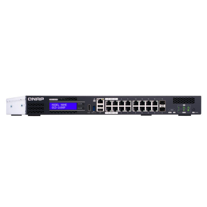Switch Gestionable Smart Qnap Qgd-1600p-8g 16 Puertos Poe (14*Rj45 Gigabit + 2 Puertos Combinados Sfp/Rj45) Poe Total 370w 8gb Ram Enracable