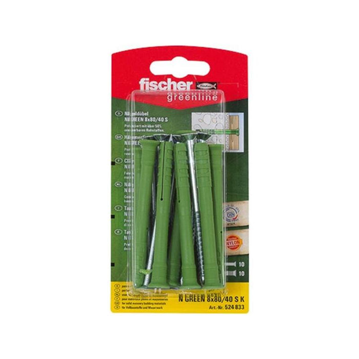 Taco Fischer N Verde 8x80/50 Sk Verde, 10 Unidades, Con Tornillo 524833