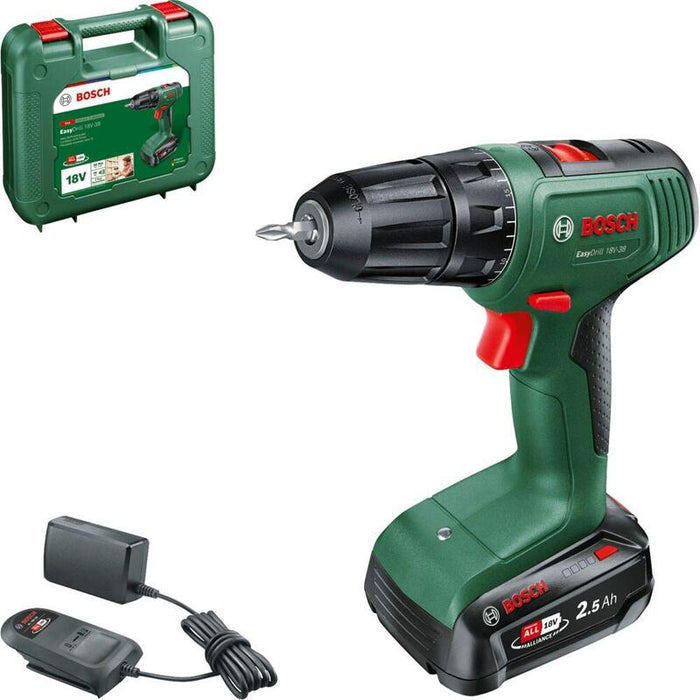 Taladro Bosch Bricolaje Y Jardín  Inalámbrico Easydrill 18v-38 Verde/Negro, Batería Li-Ion 2,5ah, Maletín, Power For All Alliance 0615a5008k
