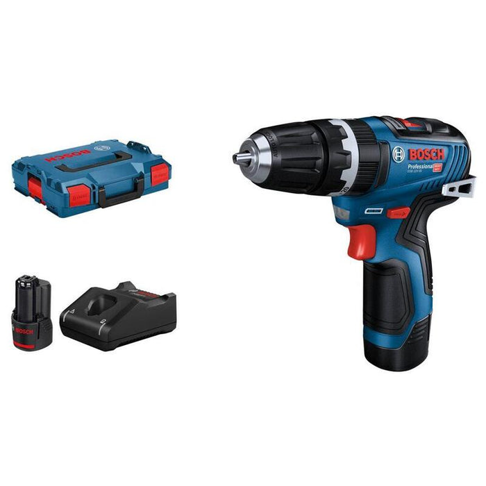 Taladro Percutor Inalámbrico Bosch Gsb 12v-35: Batería Cargador Rápido En L-Boxx