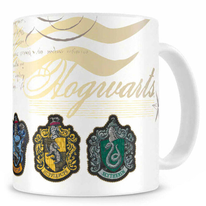 Taza Escudos Casas Hogwarts Blanca Ceramica Harry Potter