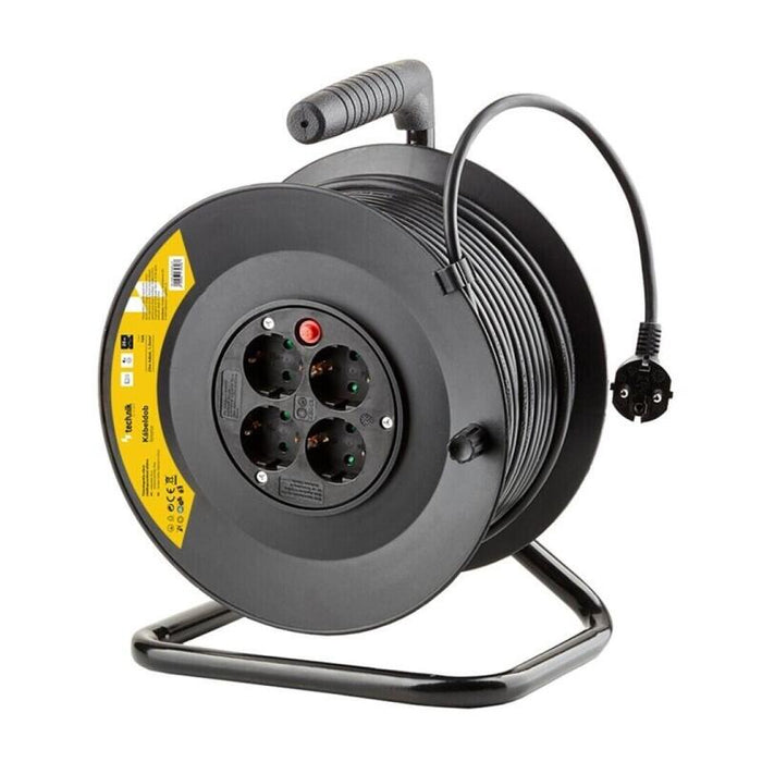 Technik Enrollacable 4 Tomas 25m Negro+Interruptor