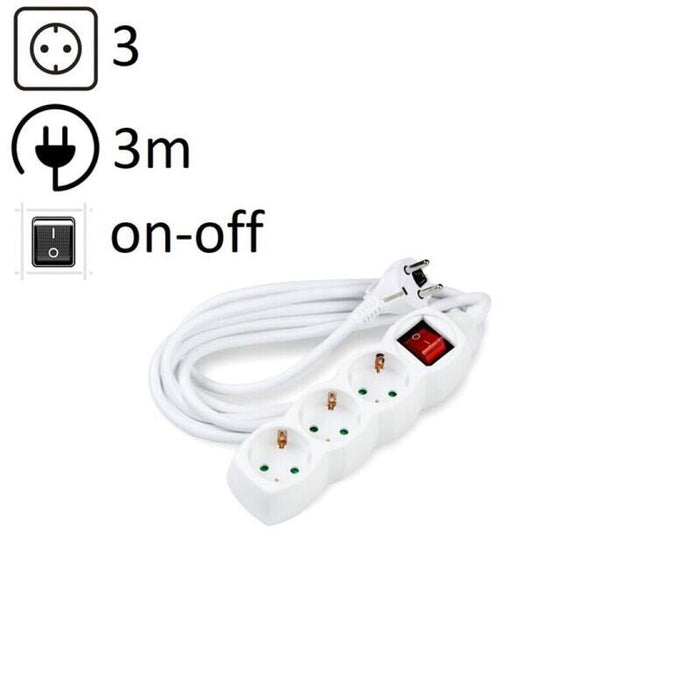 Technik Regleta De Corriente 3 Enchufes 3,0m 16a Blanco+Interruptor