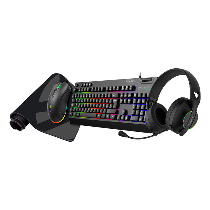 Teclado Español Unykach Pack Gaming Nova 4 En 1  Ratón Cascos, Alfombrilla