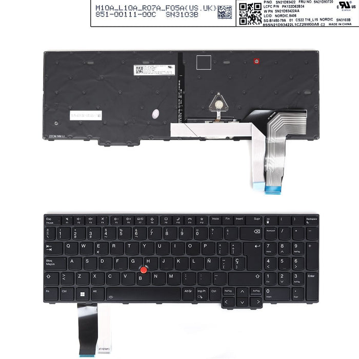 Teclado Retroiluminado Para Portátil Lenovo L15 Gen3 T16 P16S Gen1 18-0118A-Dz01-K17 Sn21D93422Aa Pk132D6