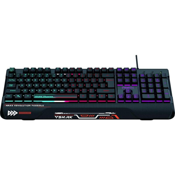 Teclado Pelnowymiarowa Rgb Para Jugadores Shark Wbudowana Alfombrilla Para Nadgarstki, Wodoodporna Konstrukcja