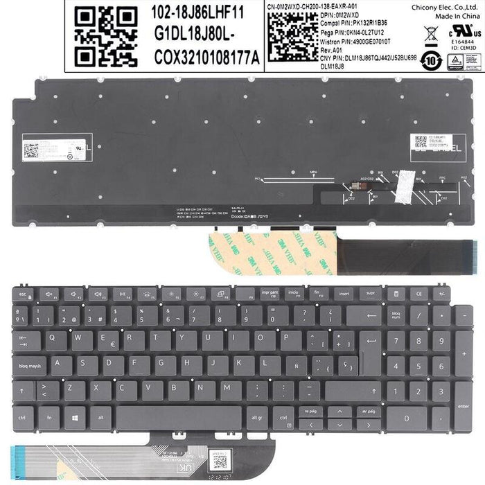 Teclado Retroiluminado Para Portátil Dell 7591 7590 P83f 5580 5584 5593 5598 Gris