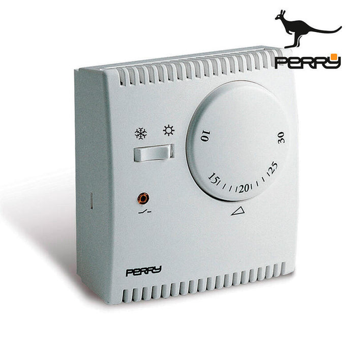 Termostato Analogico De Expansión De Gas Serie "Teg" Con Luz Piloto Y Selector "Verano/Invierno" Color Blanco Perry