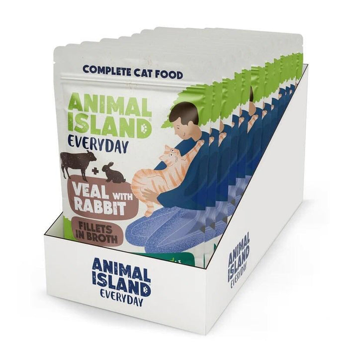 Ternera De Animal Island Con Bolsitas De Conejo Para Gatos, 12 X 85 G