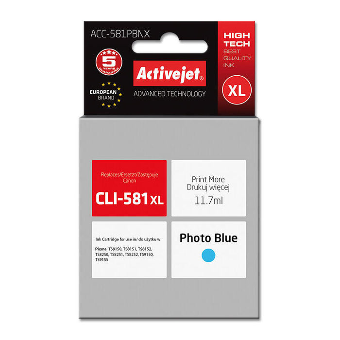 Tinta Activejet Acc-581pbnx (Reemplazo Para Cli-581pb Xl - Supreme - 11 70 Ml - Photo Blue)