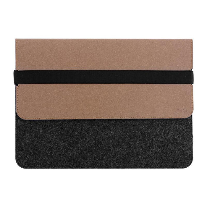 Tnb Maletin 13/14" Laptop Sleeve - Recycled Leather And Felt Made In France  - Brown/Grey