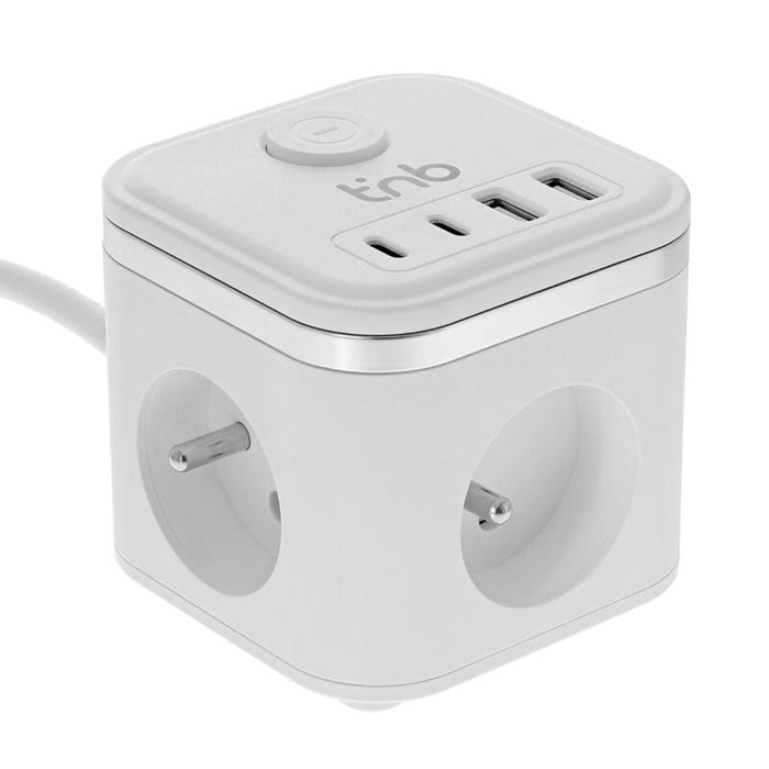 Tnb Regleta 3 Enchufes - Power Strip With 3 Power Outlets + 4 Usb Ports (2 Usb-A + 2 Usb-C) On/Off Button