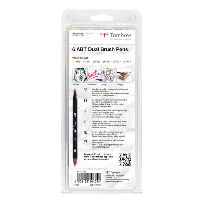 Tombow Estuche 6 Rotuladores Abt Dual Brush Doble Punta Fina/Pincel C/Surtidos Pastel