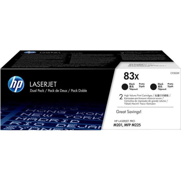 Toner Original Hp 83x Paquete De 2 Alto Rendimiento Negro Laserjet (Cf283x) Para Laserjet Pro M201d, M201dw, M201n, Mfp M225dn, Mfp M225dw