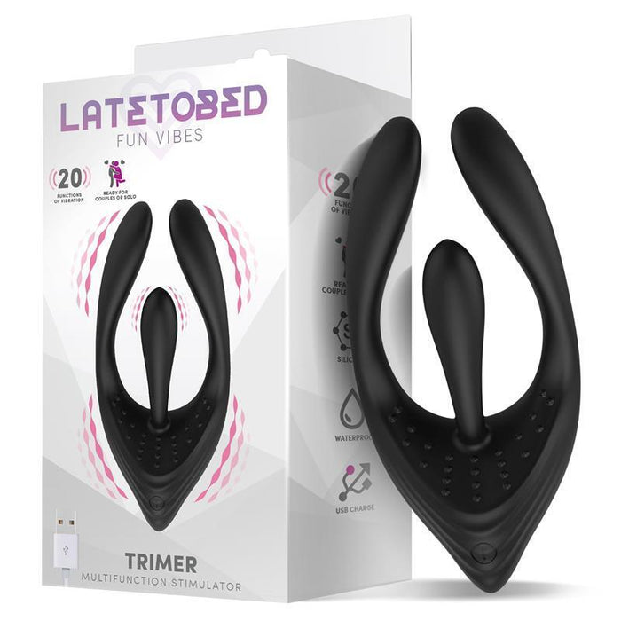 Trimer Estimulador Multifunción Para Parejas Y Masturbación Usb Silicona Negro