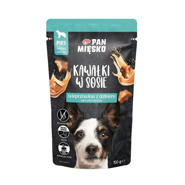 Trozos De Carne A La Sarten En Salsa De Cerdo Y Salvaje (Adultos) - Alimentación Húmeda Para Perro Al Vapor - 150g