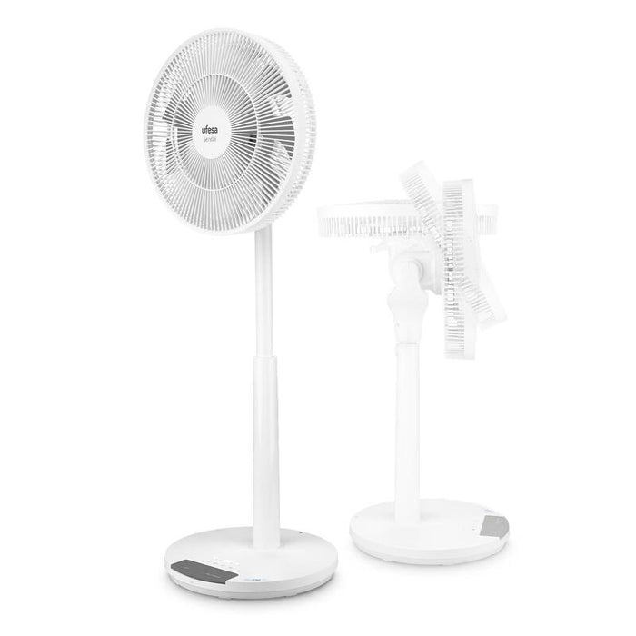 Ventilador Ufesa De Pie Sendai Silentedge, 24w, 12 Velocidades, 3 Modos, Oscilación Hasta 90º, Ultrasilencioso, Sistema Footpress, Altura Ajustable, Dualvortex Motion 14 Aspas, Mando Y Pantalla Led
