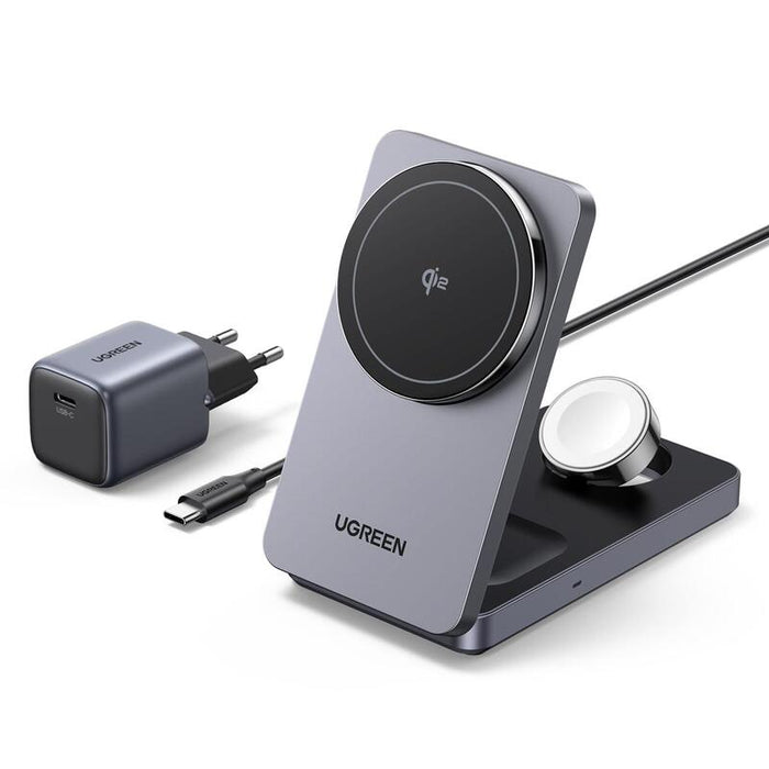 Ugreen W707 3-In-1 15w Magnetic Wireless Desktop Charger Fuer Iphone, Airpods Und Watch Klappbar Grau