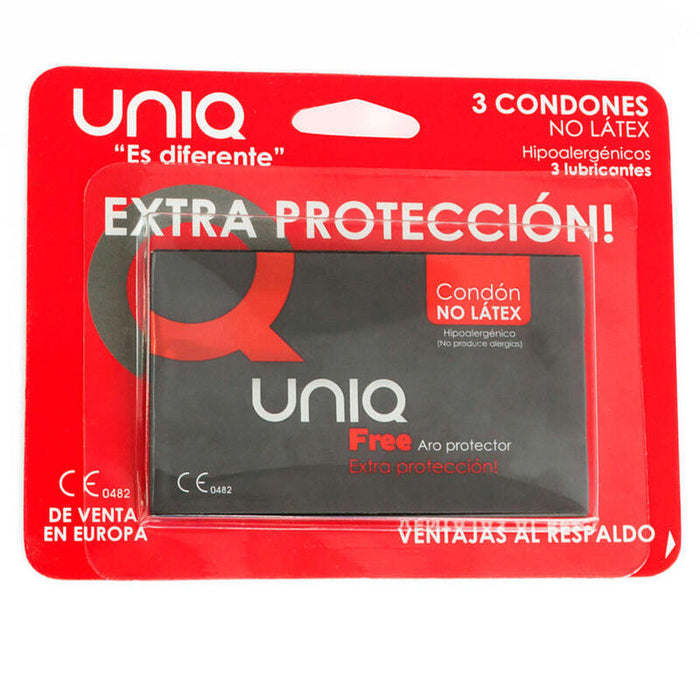 Uniq - Free Preservativos Con Aro Protector Sin Latex 3 Unidades