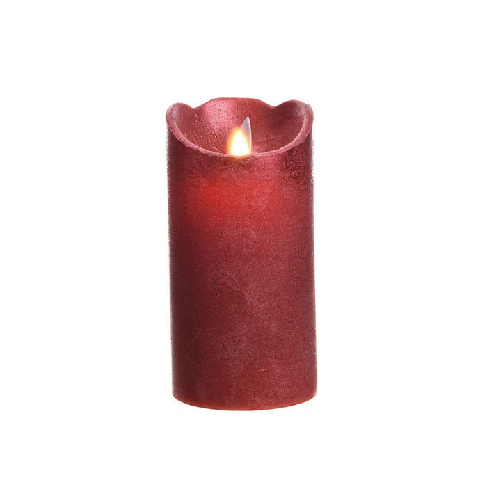 Vela Interior De Led Ø7,5x15cm Color Rojo.Acabado Metálico Luz Blanco Cálido