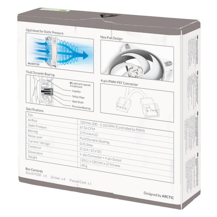 Ventilador Caja 12cm Arctic Bionix P120 Grey/White 120mm, Controlled Speed Pwm Pst