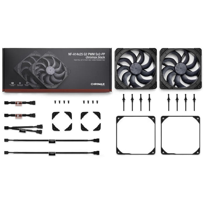 Ventilador Caja Noctua Nf-A14x25 G2 Pwm Sx2-Pp Chromax.Black,  Negro, Conexión Pwm, 2 Ventiladores, 140 Mm Nf-A14x25 G2 Pwm Sx2-Pp Chromax.Black