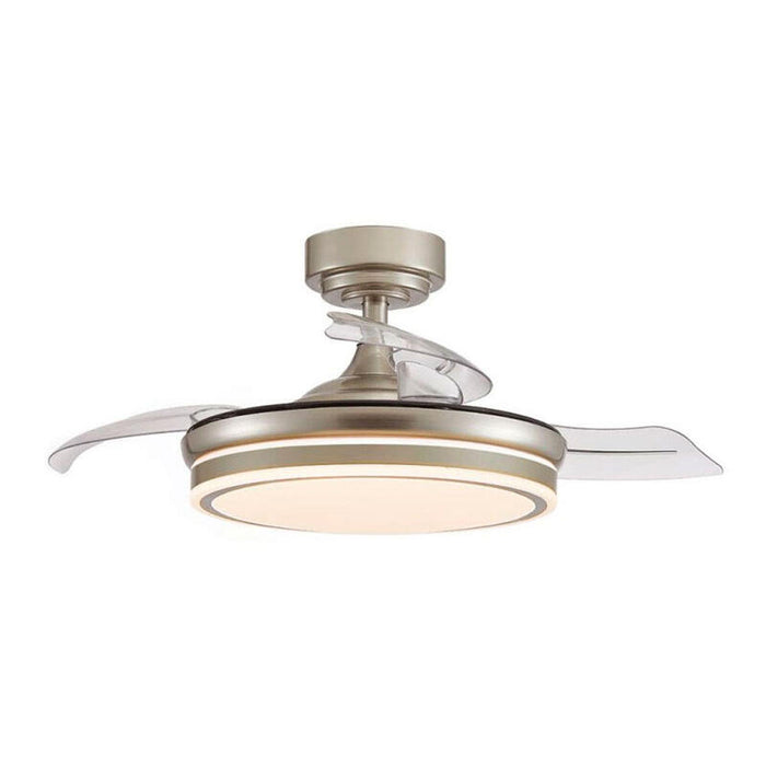 Ventilador De Techo Led 3cct Aspas Retráctiles Moss Mini 46w 5520 Lm Niquel