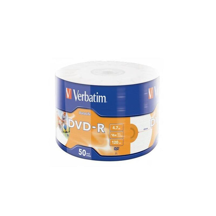 Verbatim Dvd-R, 4,7gb, 16x, 50 Pack Spindle, Datalife Plus Wide Inkjet Printable Professional