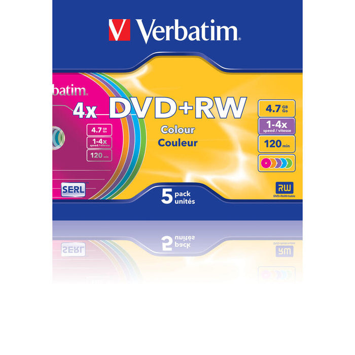 Verbatim Dvd+Rw, 4.7gb, 4x, 5 Pack Slim Case, Superficie 5 Colores