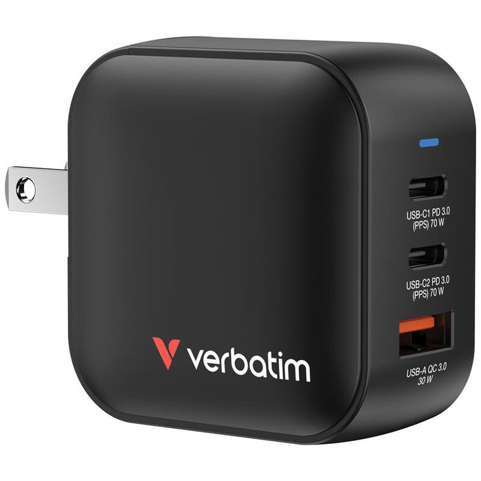 Verbatim Mini Gan Charger 70w 2xusb-C Pd, 1xusb-A Qc 3.0 32229