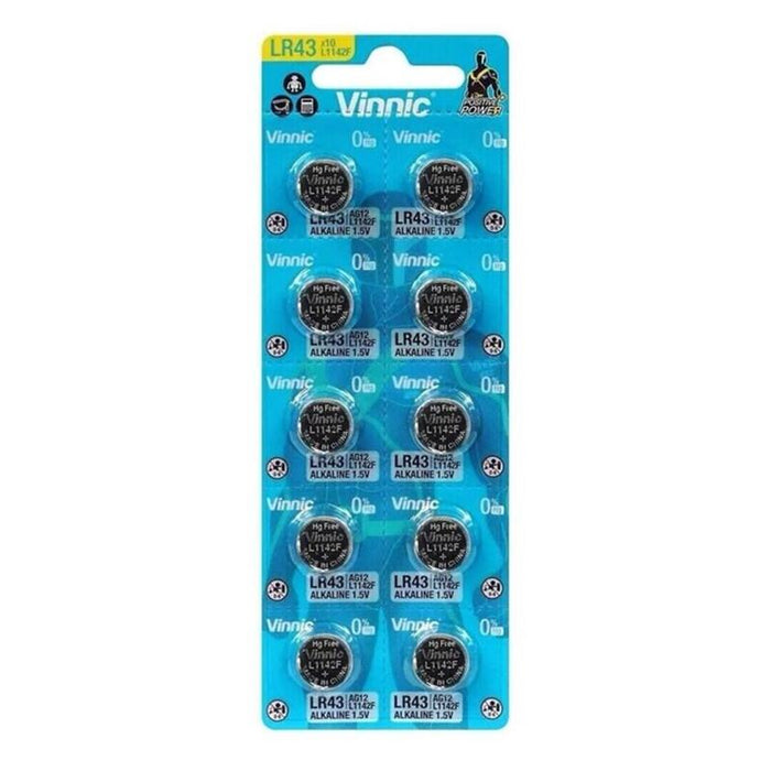 Vinnic Pila Boton Alcalina Ag12 L1142f Lr43 Blister*10