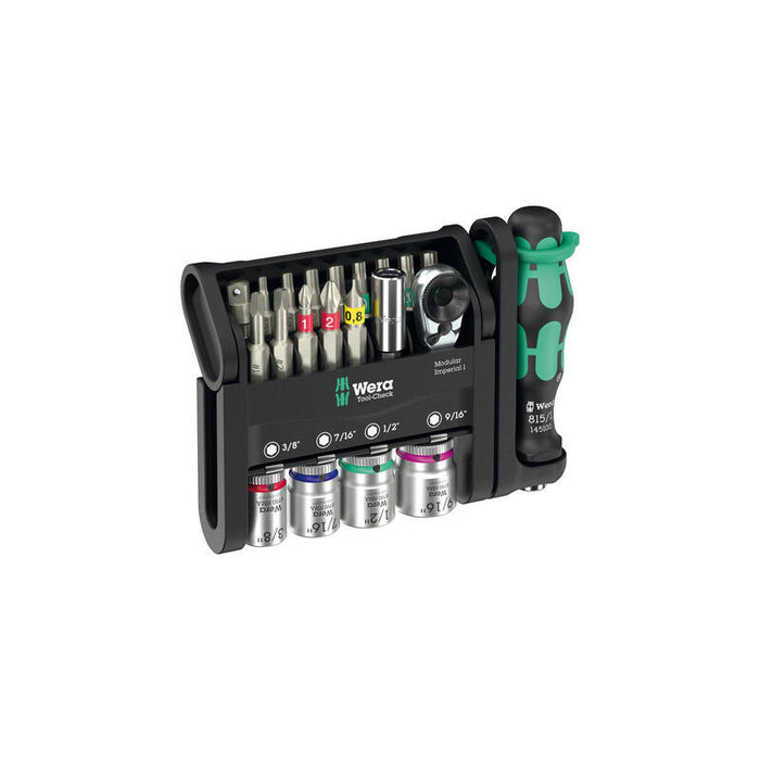 Wera Tool-Check Modular Imperial 1, Juego De Puntas Negro/Verde, 21 Piezas, Pulgadas, Incl. Trinquete De Punta De 1/4" 05049001001