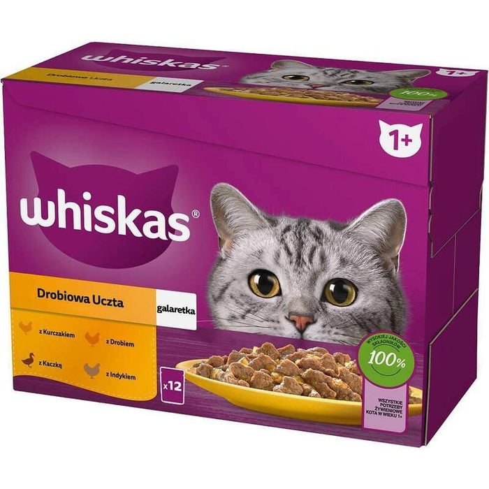 Whiskas Bolsita Gelatina Ave, Pato, Pavo, Pollo - Comida Húmeda Para Gatos - 12x85 G