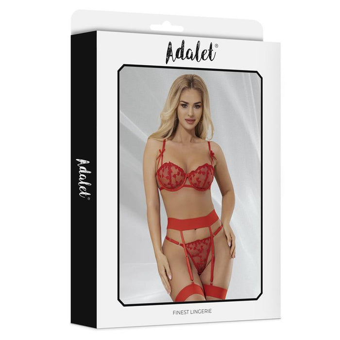Zoey Set Sujetador, Tanga Y Liguero Con Corazones Rojo Talla (Interno):S/M